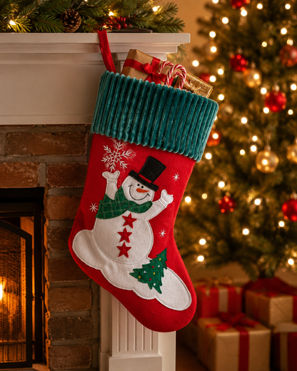 HEITMANN DECO Weihnachtsstrumpf Schneemann Rot Grün Nikolausstiefel zum Befüllen