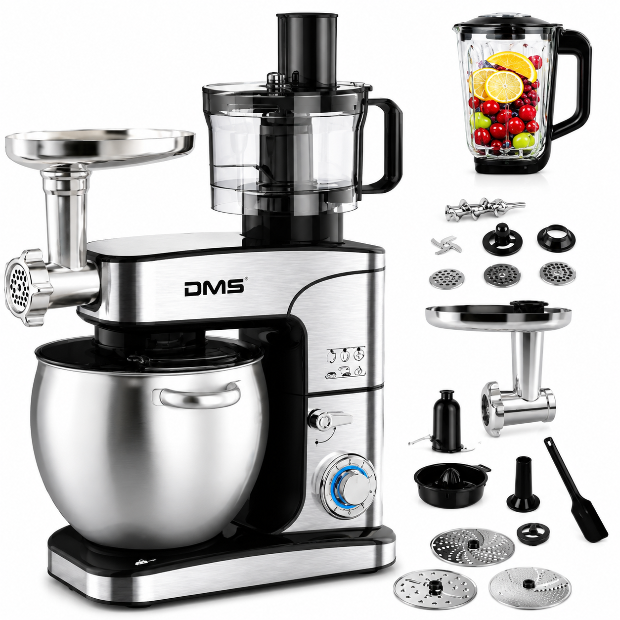 DMS 5in1 Küchenmaschine 2500W 10L Knetmaschine Fleischwolf Mixer Edelstahl