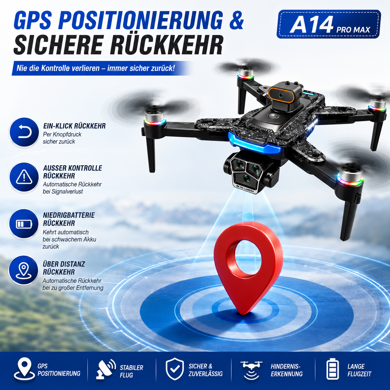 Xiaomi A14 ProMax GPS Drohne 8K HD Kamera FPV Brushless Hinderniserkennung