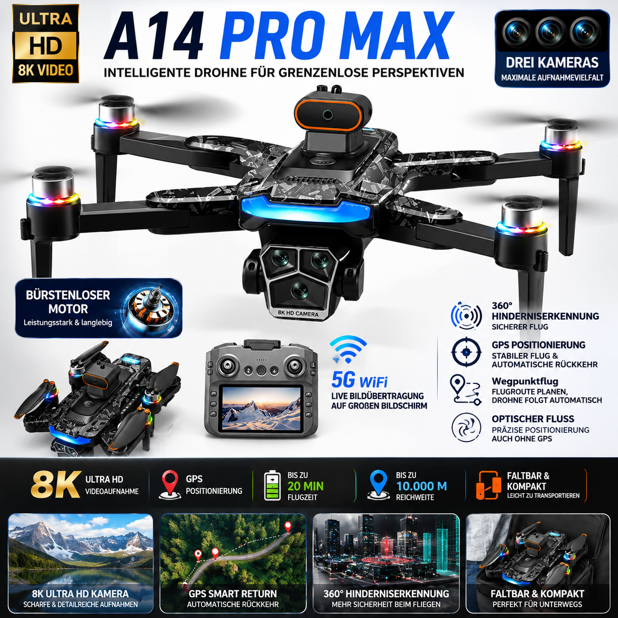 Xiaomi A14 ProMax GPS Drohne 8K HD Kamera FPV Brushless Hinderniserkennung