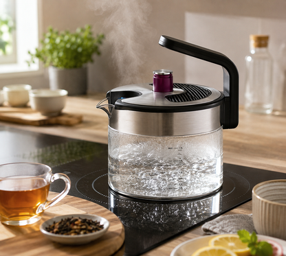 KEZZEL Induktions Wasserkocher 1,5L Glas Teekocher für Induktionsherd BPA-frei