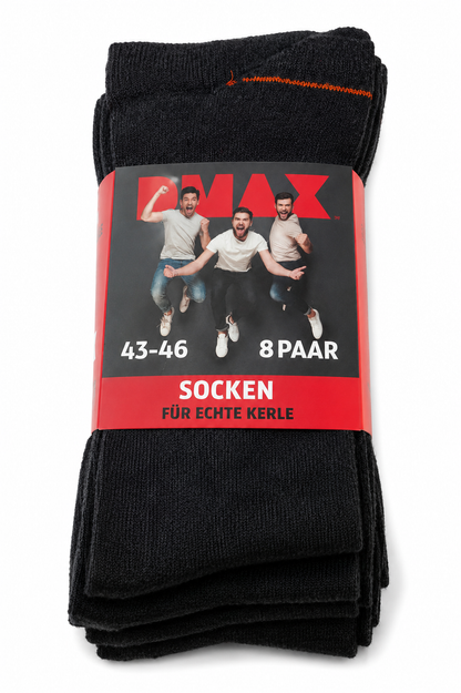 DMAX 8 Paar Herrensocken 43-46 Baumwolle Schwarz Grau Socken für echte Kerle