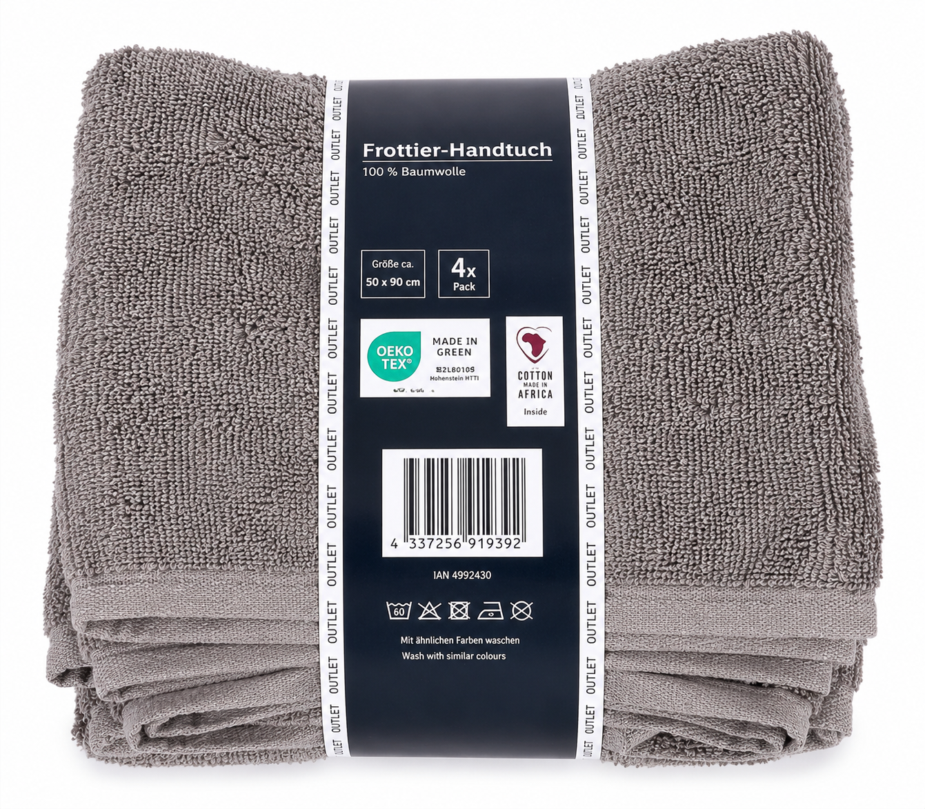 HOME IDEAS living 4er Set Handtücher 50x90 cm 100% Baumwolle Frottier Grau