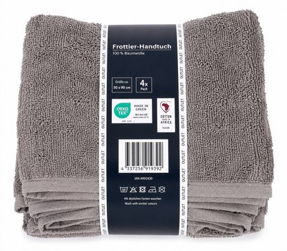 HOME IDEAS living 4er Set Handtücher 50x90 cm 100% Baumwolle Frottier Grau