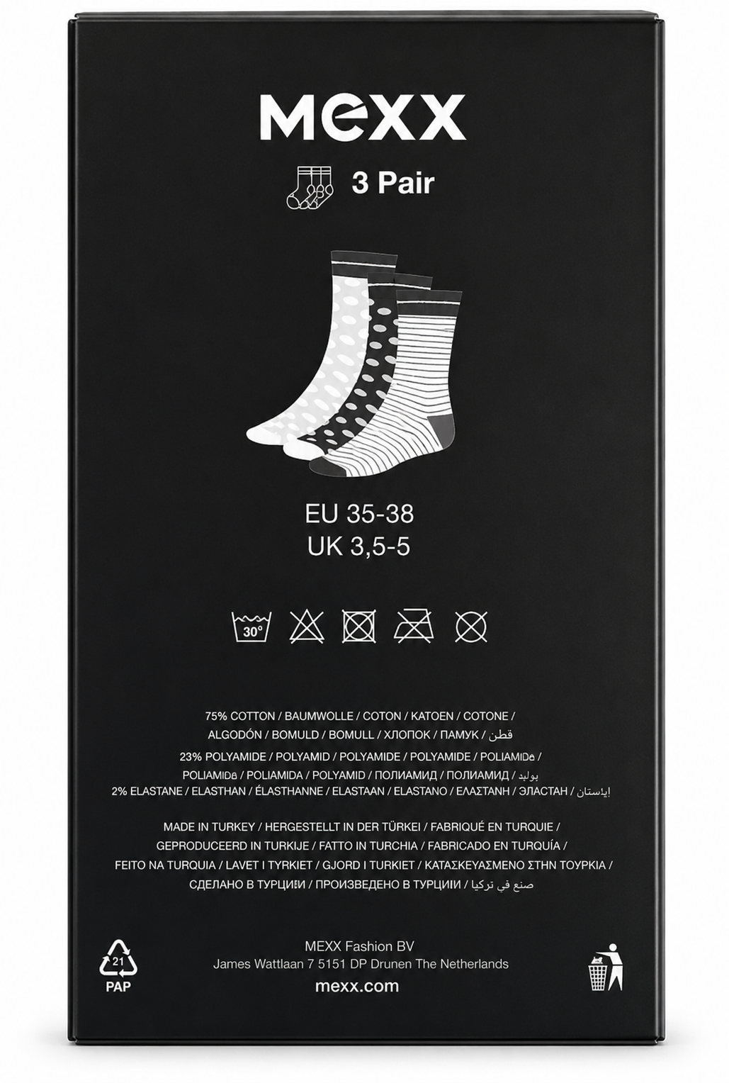MEXX Damen Socken 3 Paar Geschenkbox Gr. 35-38 Baumwolle Punkte Mehrfarbig