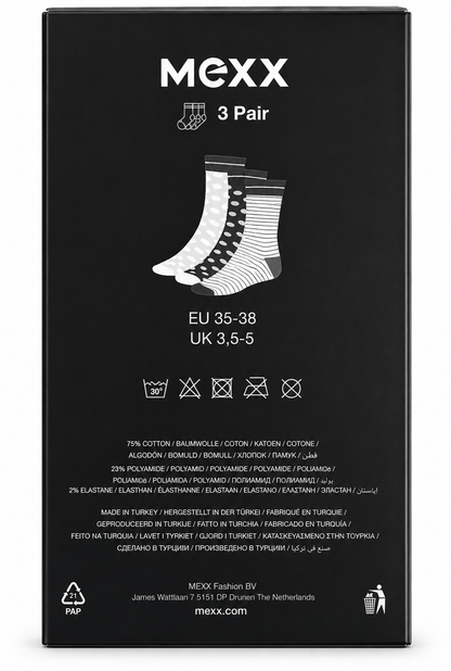 MEXX Damen Socken 3 Paar Geschenkbox Gr. 35-38 Baumwolle Punkte Mehrfarbig