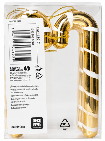 DECO LOVE 4er Set Zuckerstangen Gold Weiß Christbaumschmuck Weihnachtsanhänger