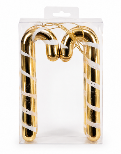 DECO LOVE 4er Set Zuckerstangen Gold Weiß Christbaumschmuck Weihnachtsanhänger