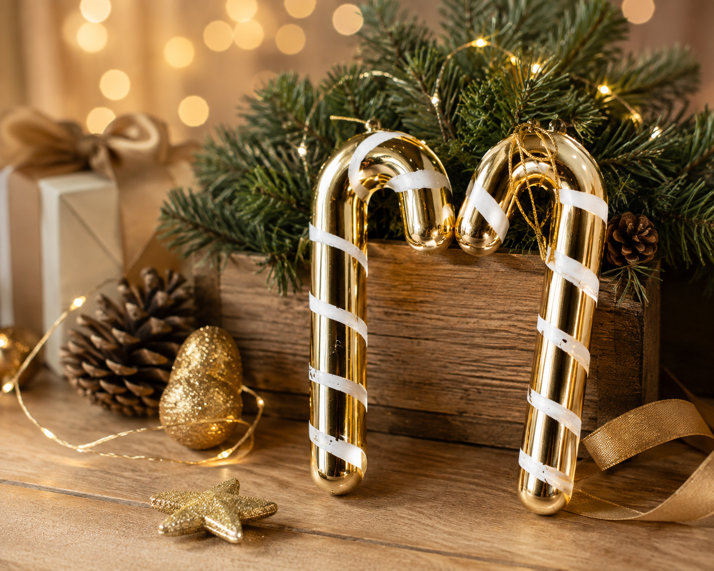 DECO LOVE 4er Set Zuckerstangen Gold Weiß Christbaumschmuck Weihnachtsanhänger