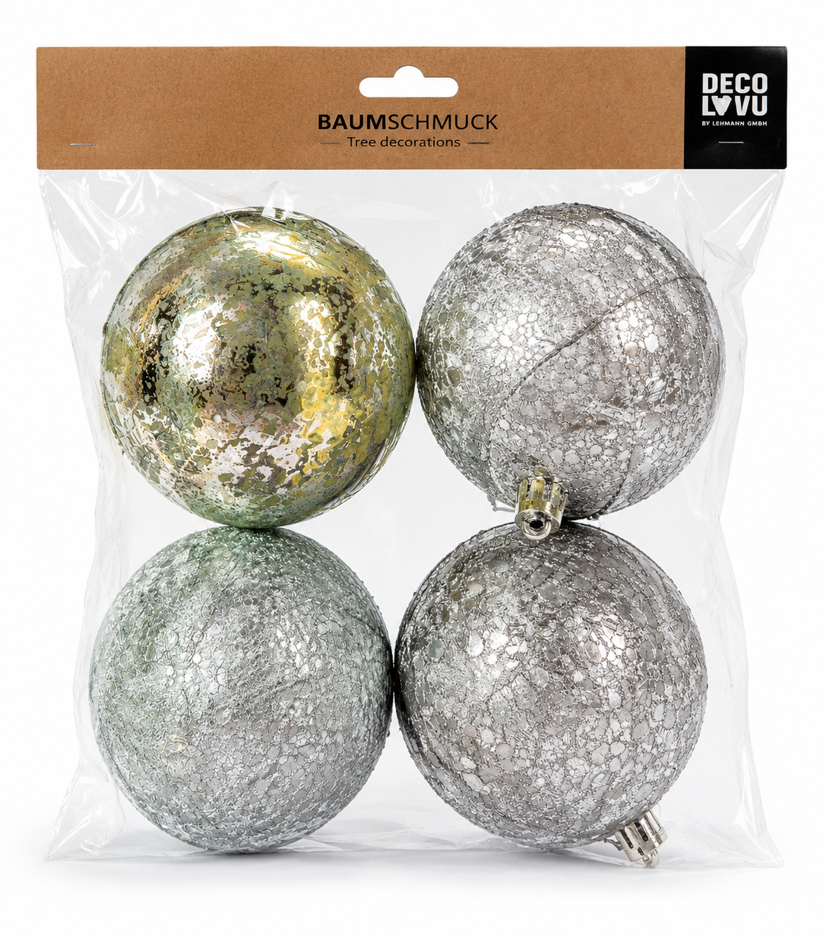 DECO LOVE 4er Set Weihnachtskugeln Silber Glitzer Christbaumkugeln Baumschmuck