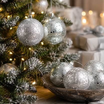 DECO LOVE 4er Set Weihnachtskugeln Silber Glitzer Christbaumkugeln Baumschmuck
