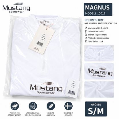 Mustang Sportswear Magnus Sportshirt S/M Weiß Reißverschluss Reitshirt Neu