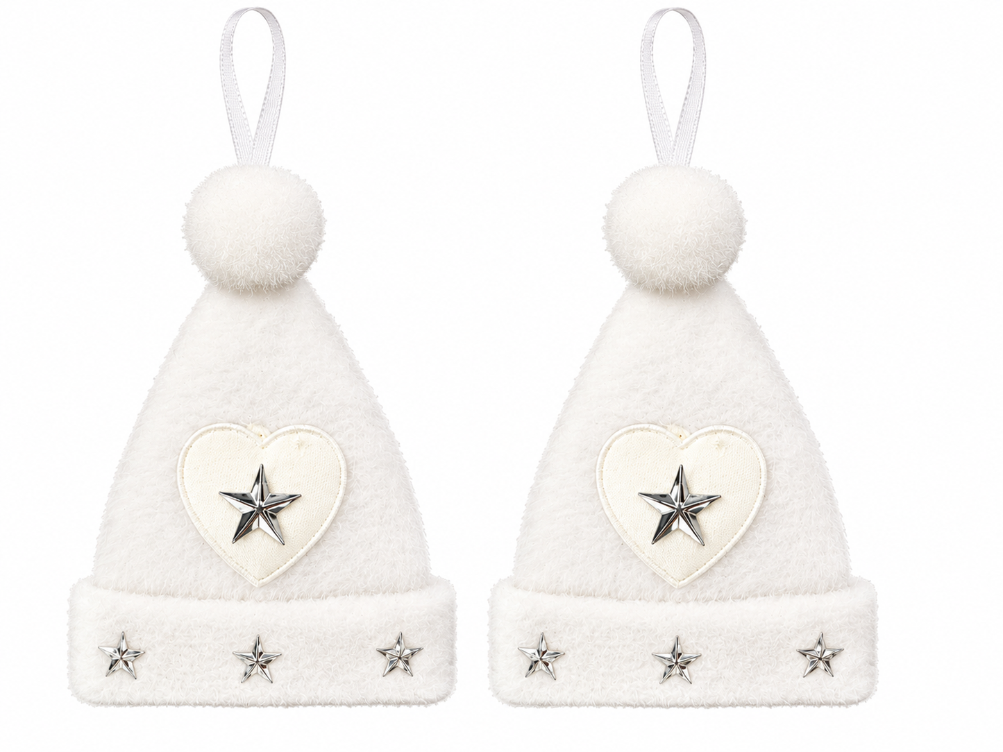 HEITMANN DECO 2er Set Weihnachtsmütze Weiß Deko Anhänger Herz Sterne Weihnachten