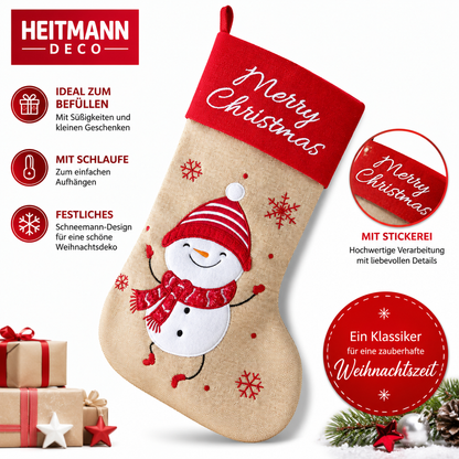 HEITMANN DECO Nikolausstiefel Schneemann Weihnachtsstrumpf Merry Christmas