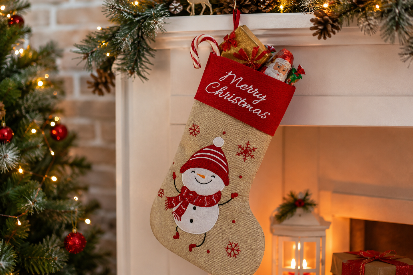 HEITMANN DECO Nikolausstiefel Schneemann Weihnachtsstrumpf Merry Christmas