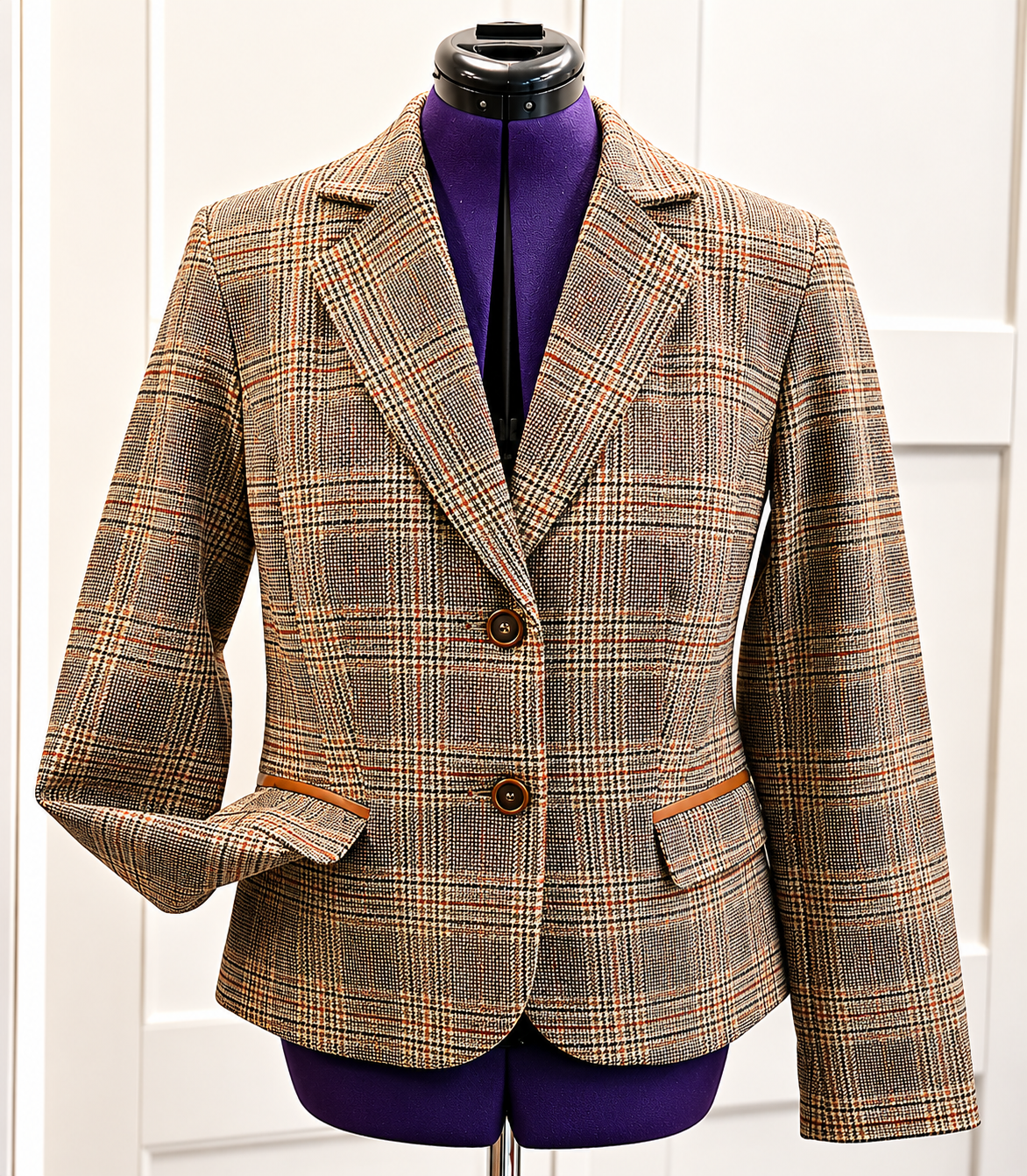 Damen Blazer Sakko Glencheck Karo Wolle Ellbogenpatches Business versch. Gr.