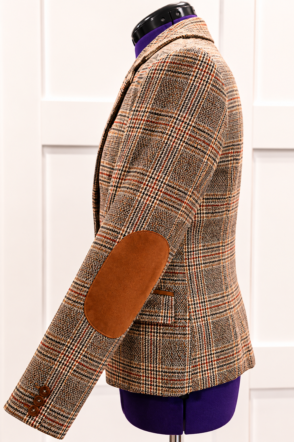 Damen Blazer Sakko Glencheck Karo Wolle Ellbogenpatches Business versch. Gr.