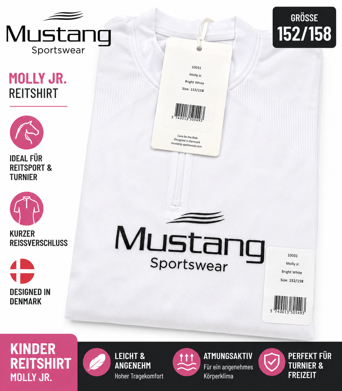 Mustang Sportswear Molly Jr. Reitshirt Turniershirt Weiß Gr. 152/158 Kinder