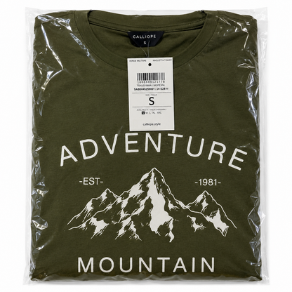 Calliope T-Shirt Gr. S Oliv Grün Adventure Mountain Print Kurzarm Neu