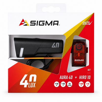 SIGMA AURA 40 HIRO 10 LED Fahrrad Beleuchtungsset Akku USB-C StVZO 40 Lux