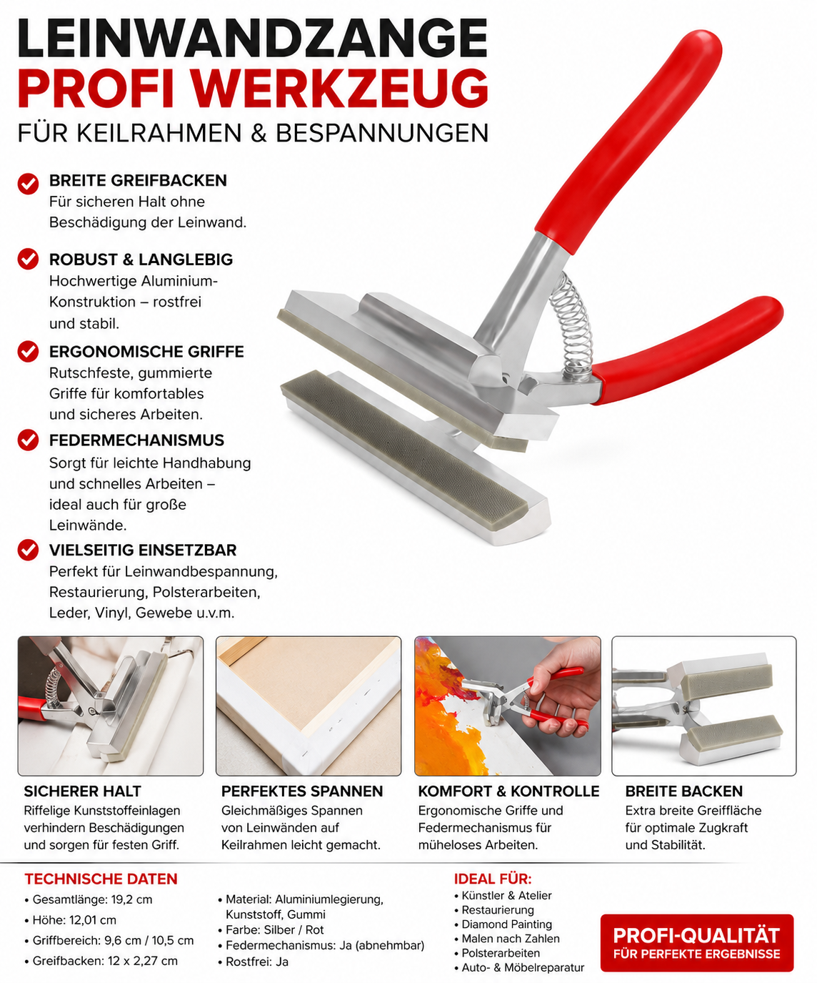Kurtzy Leinwandzange Keilrahmenzange Bespannzange Canvas Zange Profi