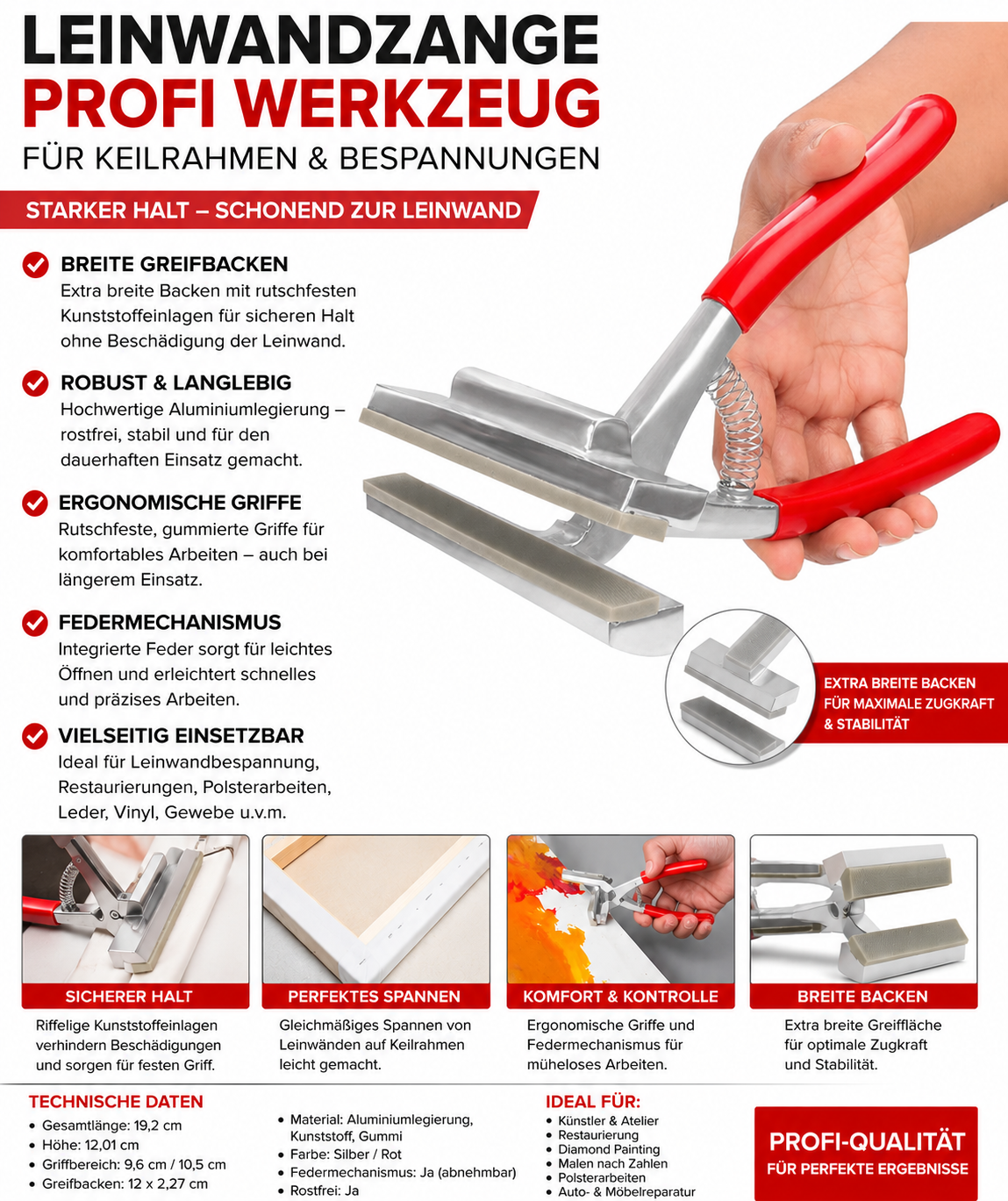 Kurtzy Leinwandzange Keilrahmenzange Bespannzange Canvas Zange Profi