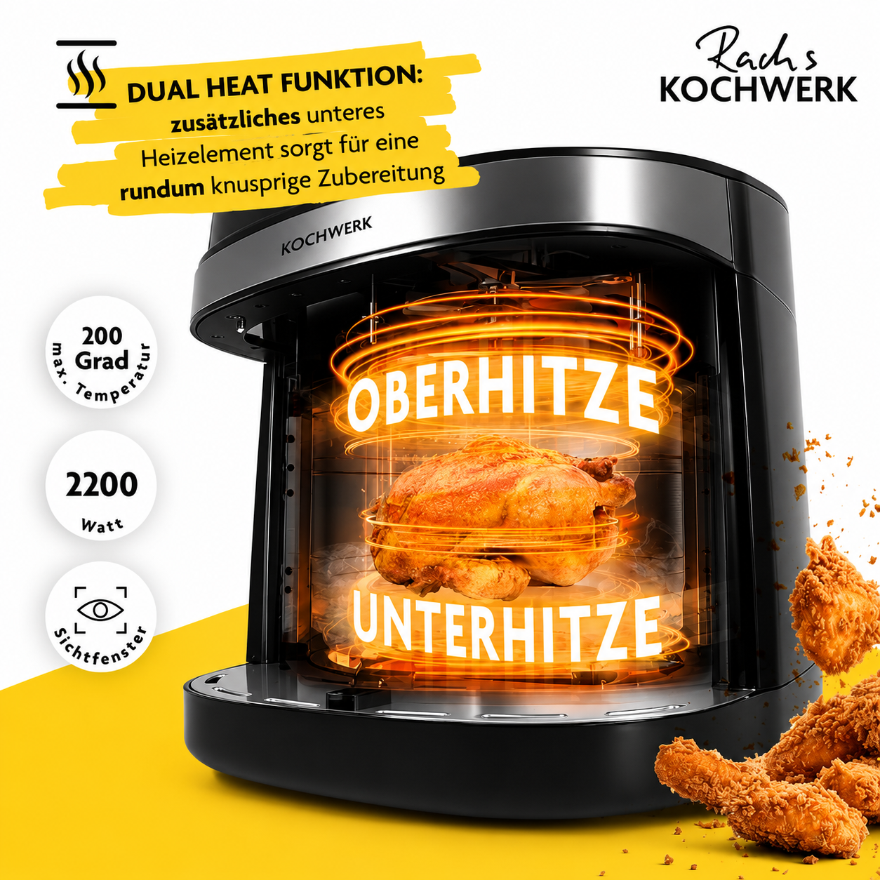 Rachs KOCHWERK Heißluft-Fritteuse 7,5l Airfryer Digital Touchscreen 10 Programme