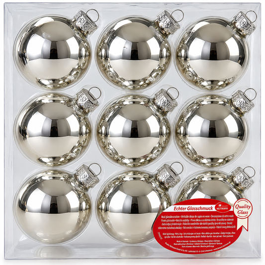 HEITMANN DECO Weihnachtskugeln 9er Set Silber Echtglas Christbaumkugeln