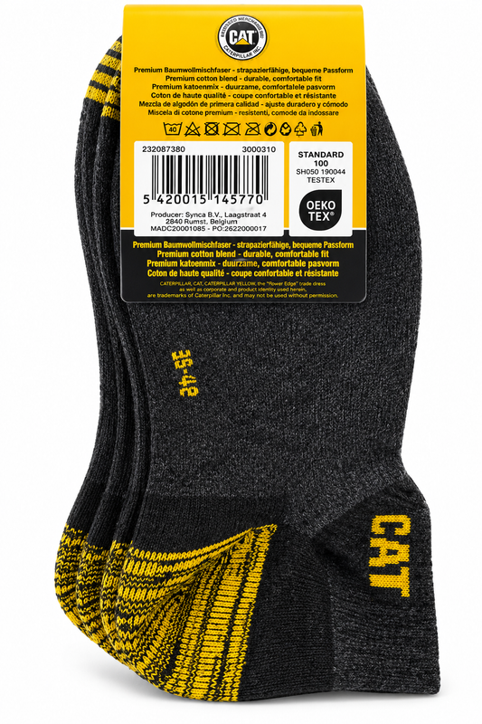 CAT Caterpillar Sneakersocken 3er Pack Schwarz Gelb Arbeitssocken 39-42