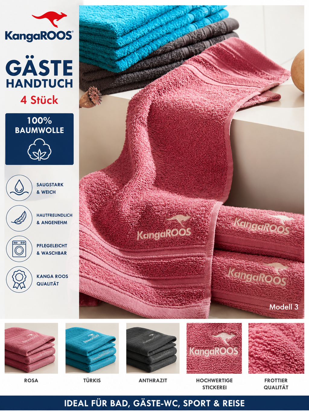 4er Set Gästehandtuch 30 x 50 cm KangaROOS