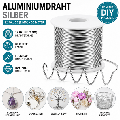 30m Aluminiumdraht 2mm Silber Basteldraht Schmuckdraht Aludraht 12 Gauge