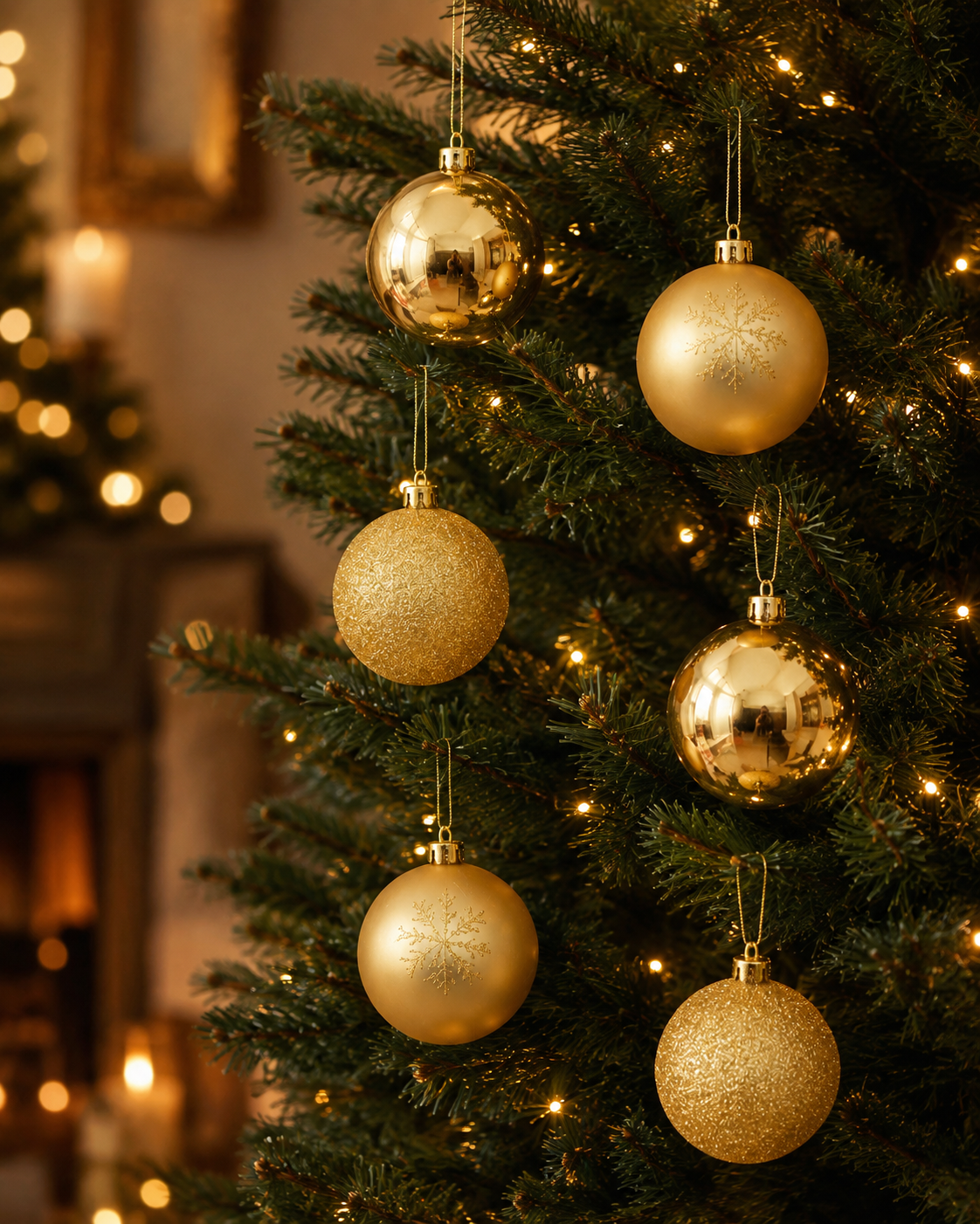 HEITMANN DECO Weihnachtskugeln Gold mit Glitzer Schneeflocke Christbaumschmuck