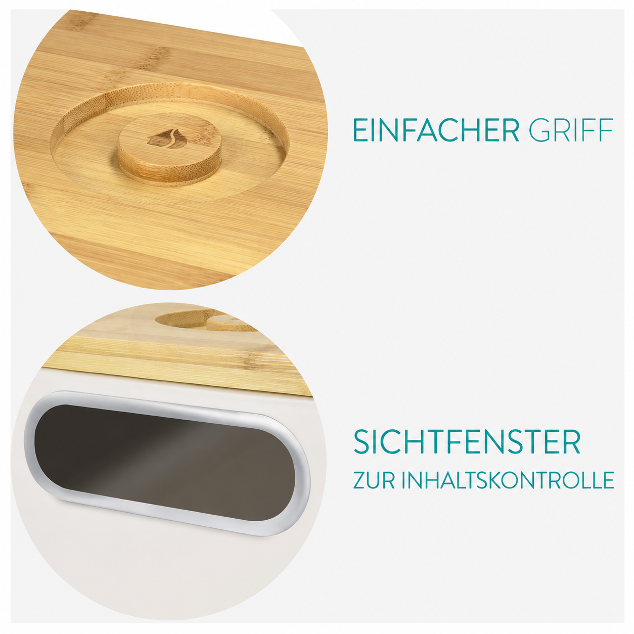Navaris Brotkasten Weiß Bambusdeckel Sichtfenster Schneidebrett 34 cm