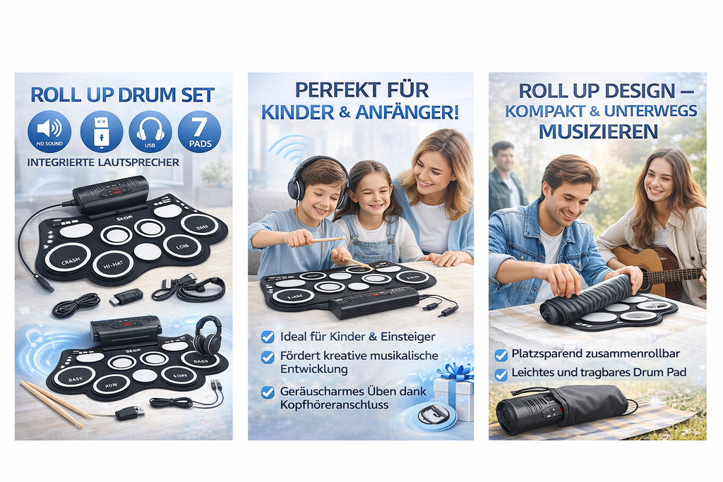 Elektronisches Schlagzeug E-Drum Set Roll Up Drum Pad USB Lautsprecher Anfänger