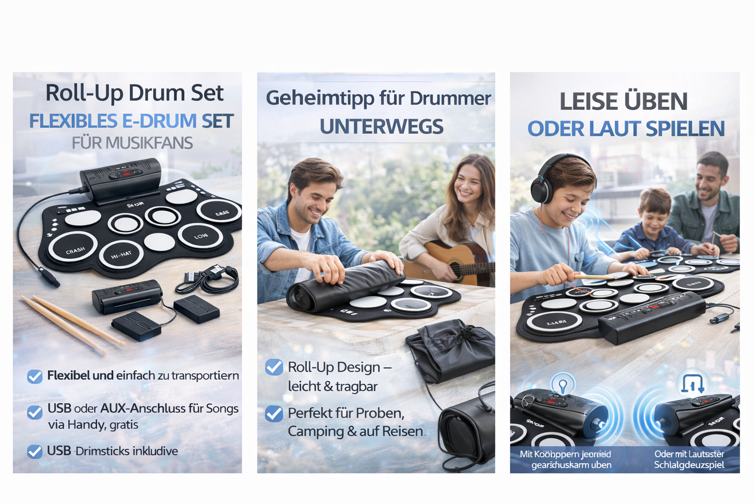 Elektronisches Schlagzeug E-Drum Set Roll Up Drum Pad USB Lautsprecher Anfänger