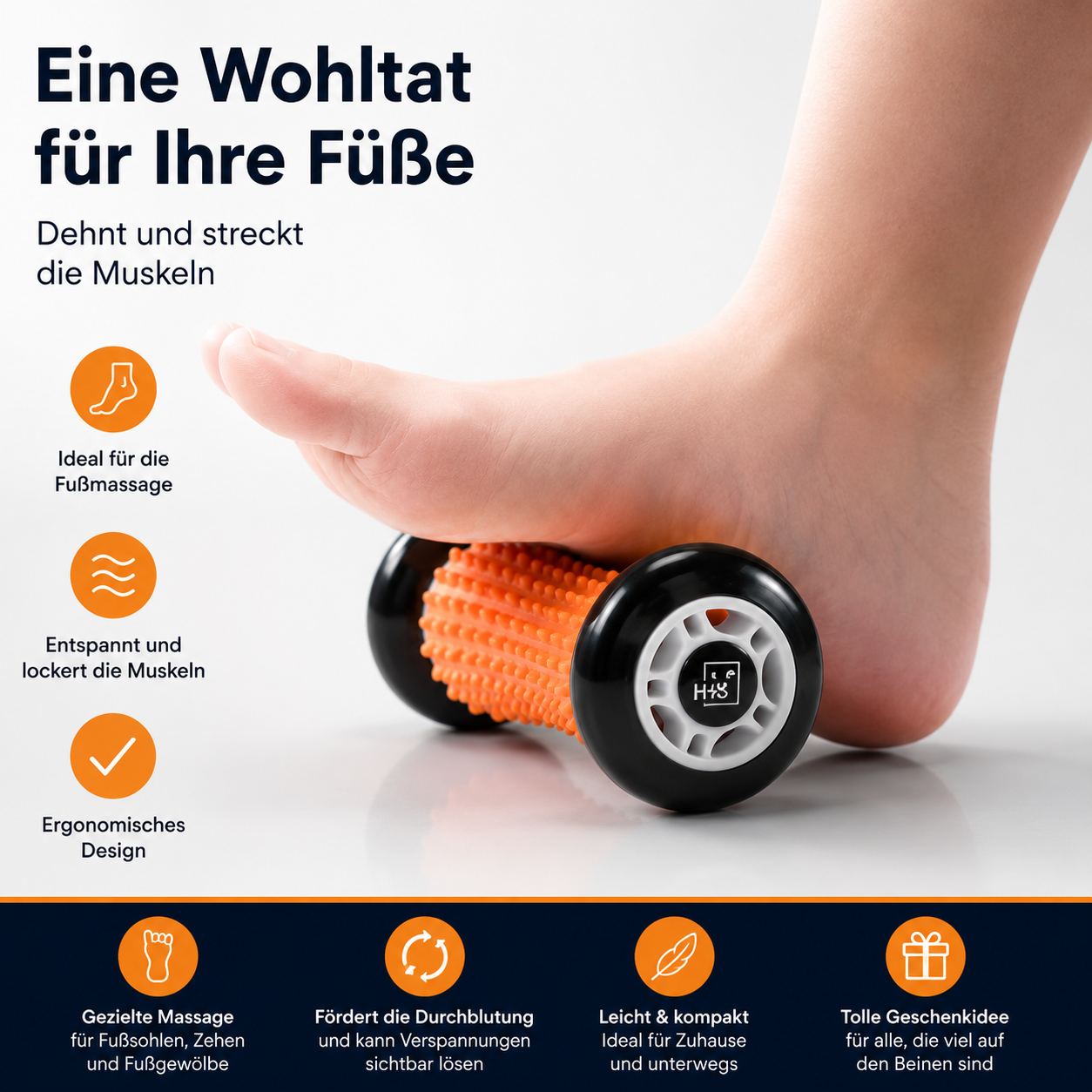 H&S Fußmassage Roller Faszienrolle Igelball Fußmassagegerät Massage Orange