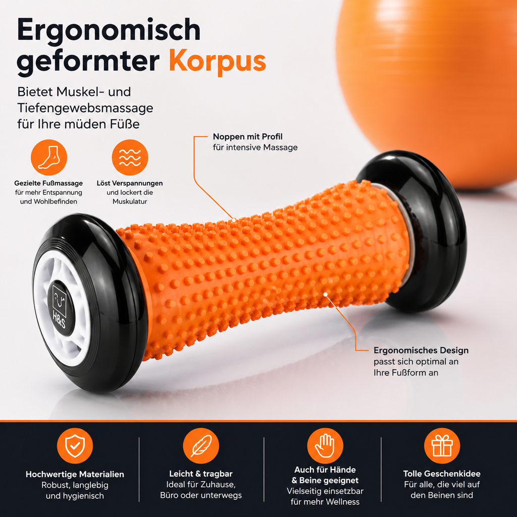 H&S Fußmassage Roller Faszienrolle Igelball Fußmassagegerät Massage Orange