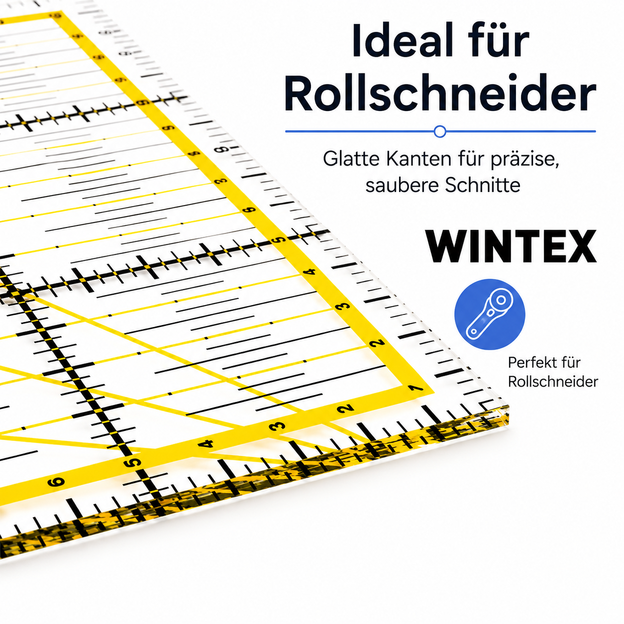 WINTEX Universal-Lineal 15 cm x 30 cm, transparent, 2-farbiger Druck mit cm-Raster und Winkelanzeige in 30°/45°/60° - Rollschneider-Lineal, Patchwork-Lineal, Bastel-Lineal – ideal zum Basteln