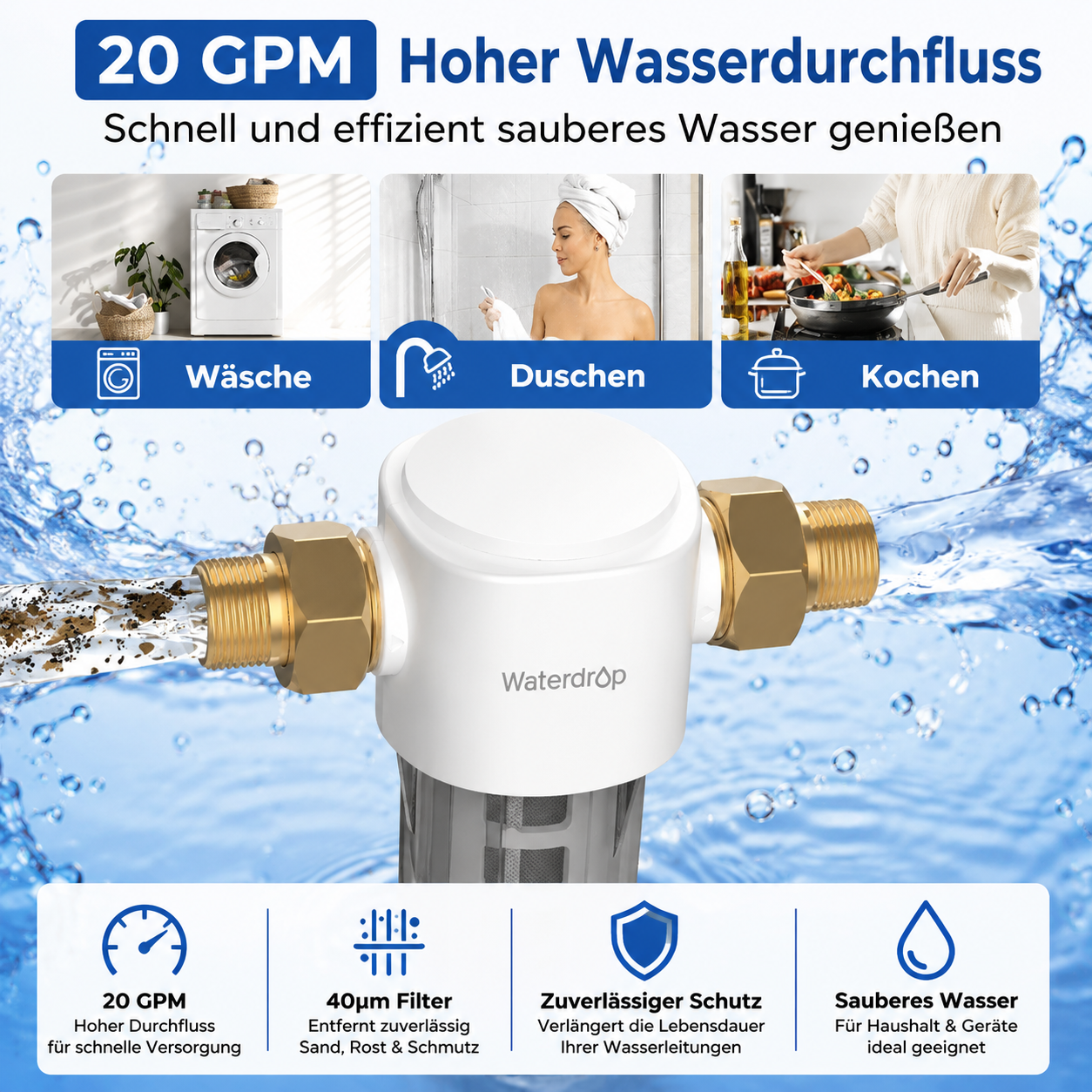 Waterdrop WD-PF01 Sedimentfilter Vorfilter Wasserfilter 40µm 1 Zoll 3/4 Zoll
