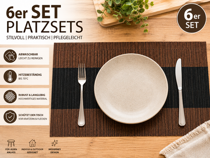 6x Platzsets Tischsets Braun Schwarz Abwaschbar Hitzebeständig Essunterlagen