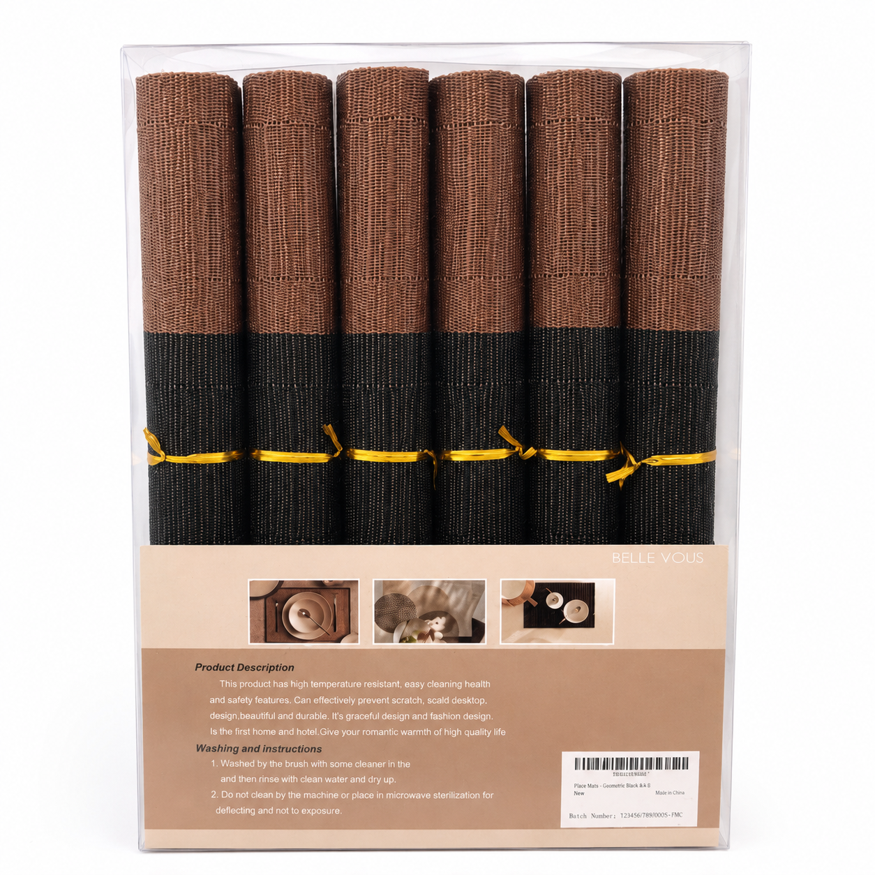 6x Platzsets Tischsets Braun Schwarz Abwaschbar Hitzebeständig Essunterlagen