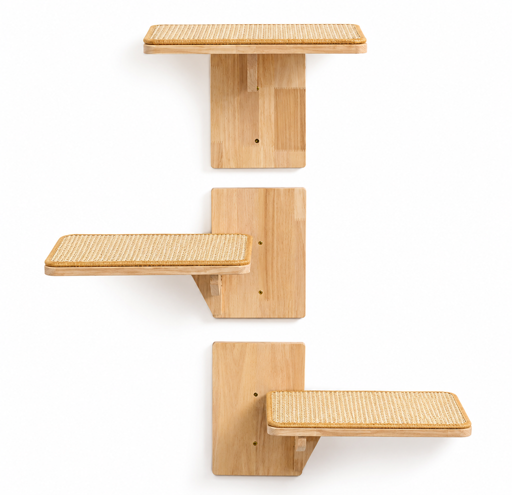 Navaris Katzen Kletterwand - Wandmontierte Katzenleiter mit 3 Plattformen und Sisalmatten - Vielseitige Kletterwand Katzen - Stilvolle Katzentreppe