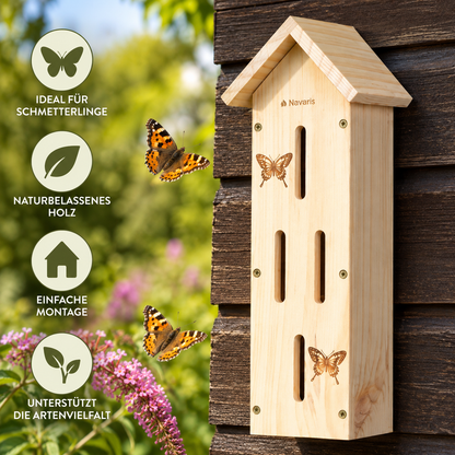 NAVARIS Schmetterlingshaus Holz 41cm Insektenhotel Kiefer Garten Balkon Natur