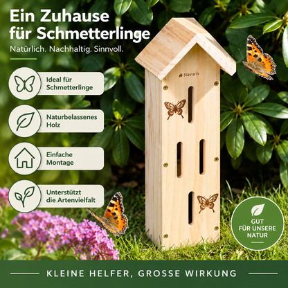 NAVARIS Schmetterlingshaus Holz 41cm Insektenhotel Kiefer Garten Balkon Natur