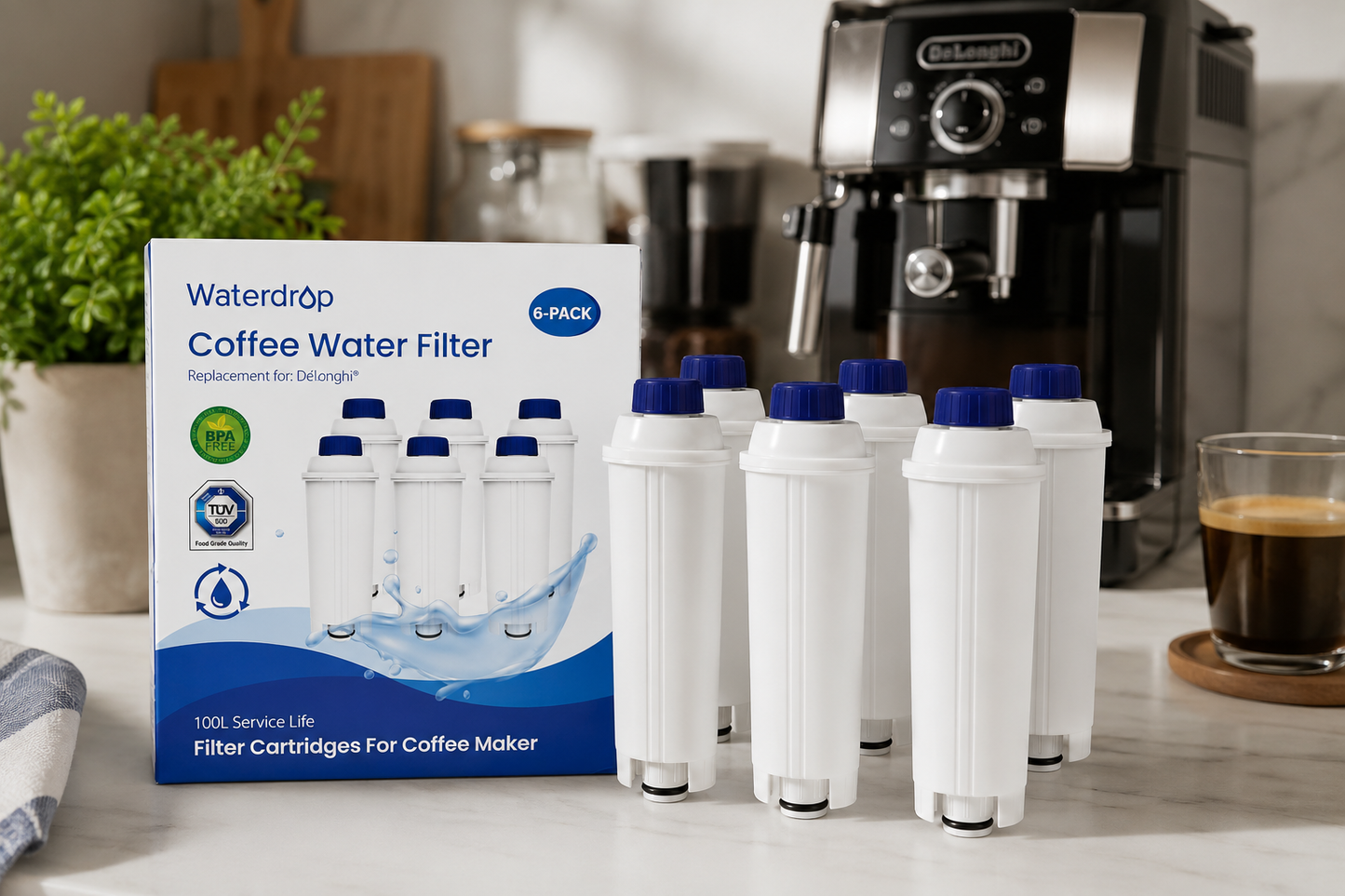 Waterdrop WD-C11 6x Wasserfilter kompatibel mit De'Longhi DLS C002 SER3017