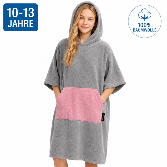 HOMELEVEL Kinder Badeponcho 10-13, 6 -9 Jahre 100% Baumwolle Kapuze Surfponcho