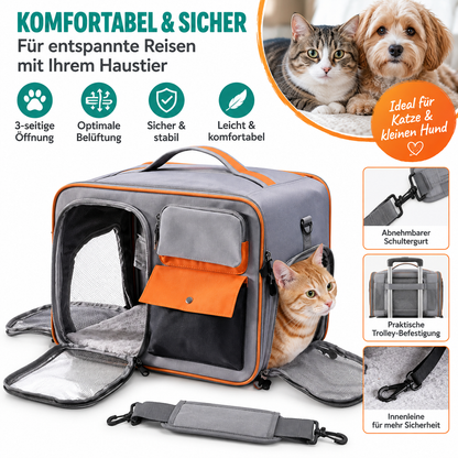 Navaris Transportbox Katze - Katzenbox - Sicher & Bequem - Katzentransportbox mit Fenster - 3-Seitige Öffnung - Schultergurt und