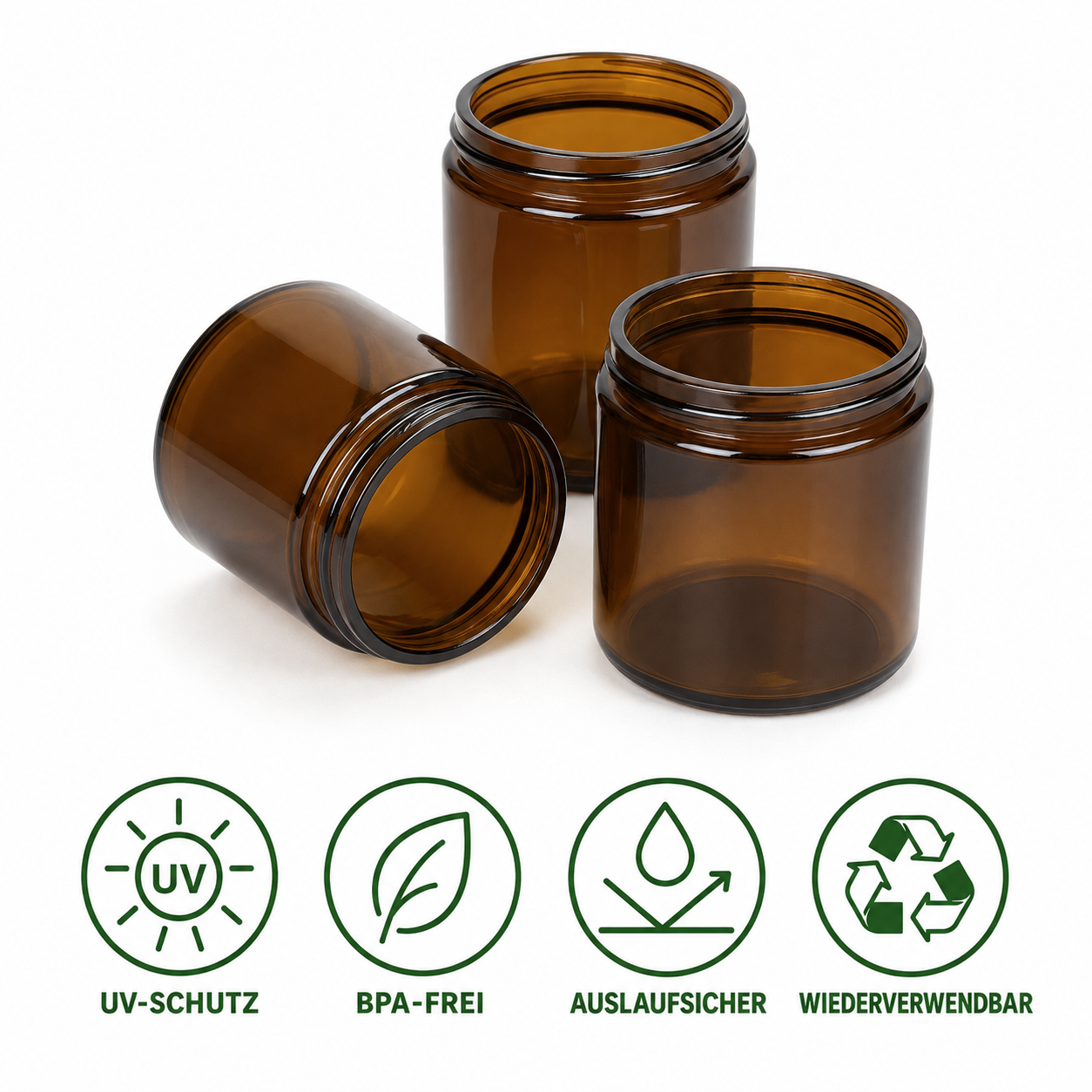 BELLE VOUS 8er Braunglas Tiegel 240ml Kosmetikdosen Apothekerglas Schraubdeckel