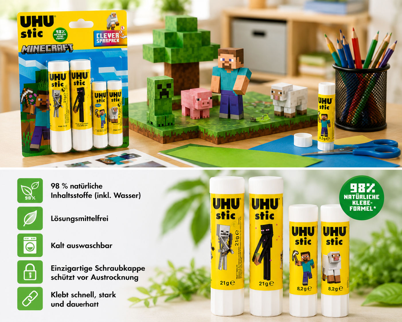 UHU Klebestifte 2x 8,2 g + 2x 21 g
