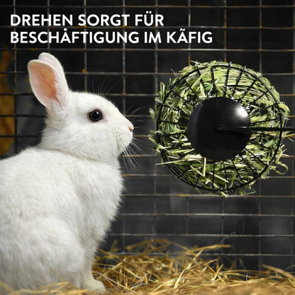 Navaris Heuraufe aus Eisen - Kaninchen Zubehör & Spielzeug - Nager Zubehör - Futterrad für Hasen - Schwarz